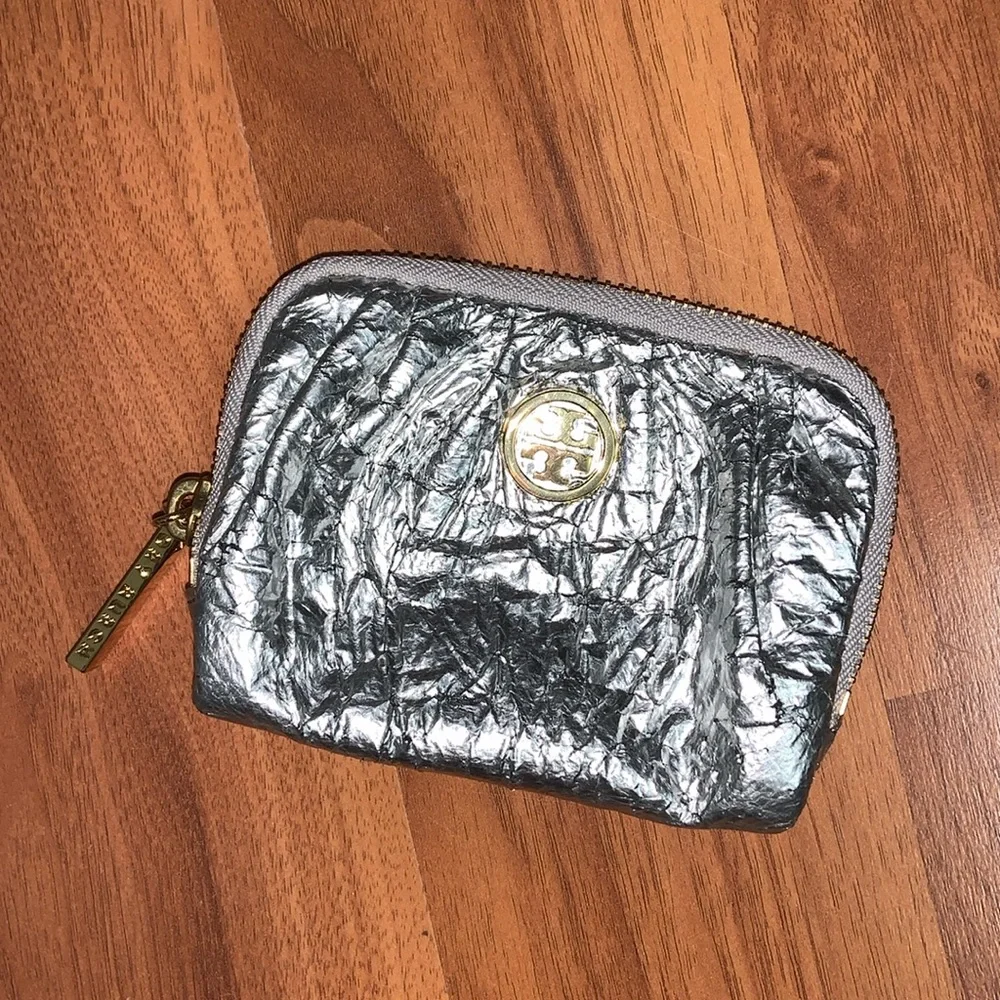 Tory Burch “Cracked” Metallic Mini Zip Pouch